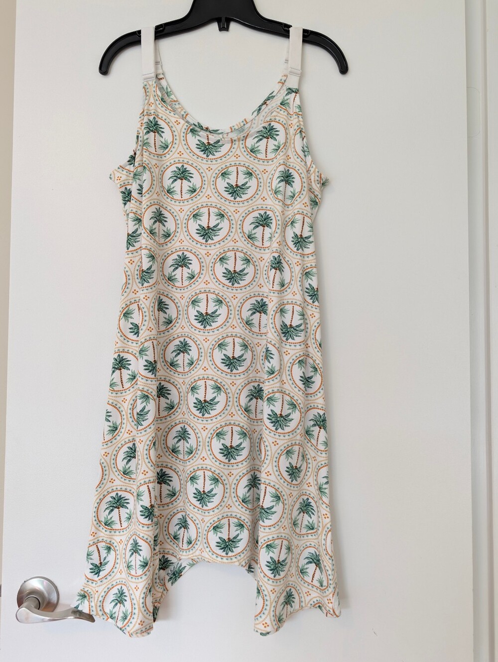 Sleeveless Palm Print Summer Dress in White and Green